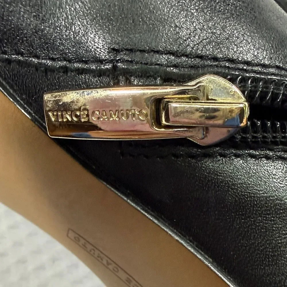 Vince Camuto Black Ankle Heel Booties with Gold Buckle Size 7